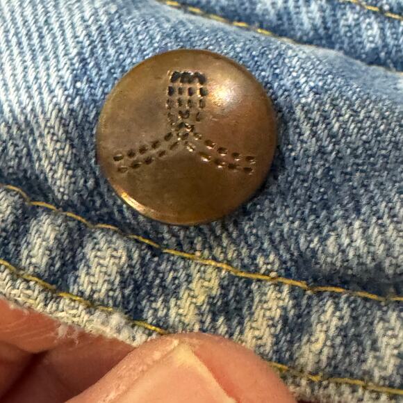 Vintage GWG Distressed Denim Overalls Flared Jeans Womens Size 32x32 Red Strap - Picture 14 of 14